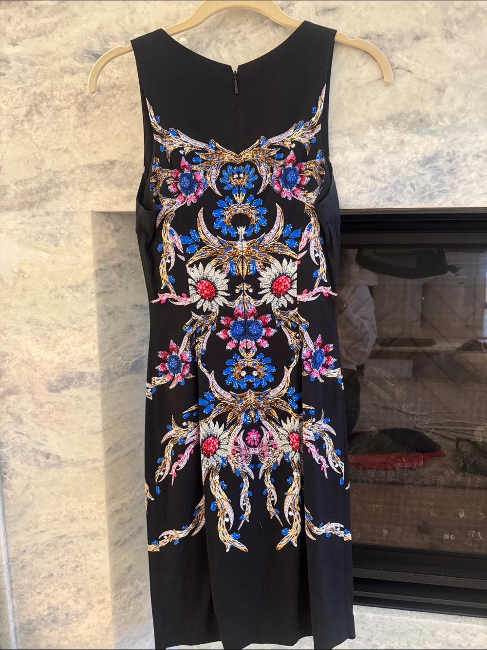 Roberto Cavalli Black Sheath Dress with Blue Pink and Gold Embroidery - Picture 7 of 8